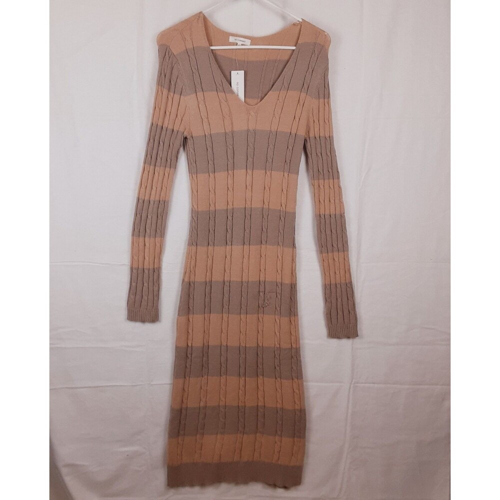No Comment Womens Small Long Sleeved Knit Sweater Maxi Dress Brown Striped